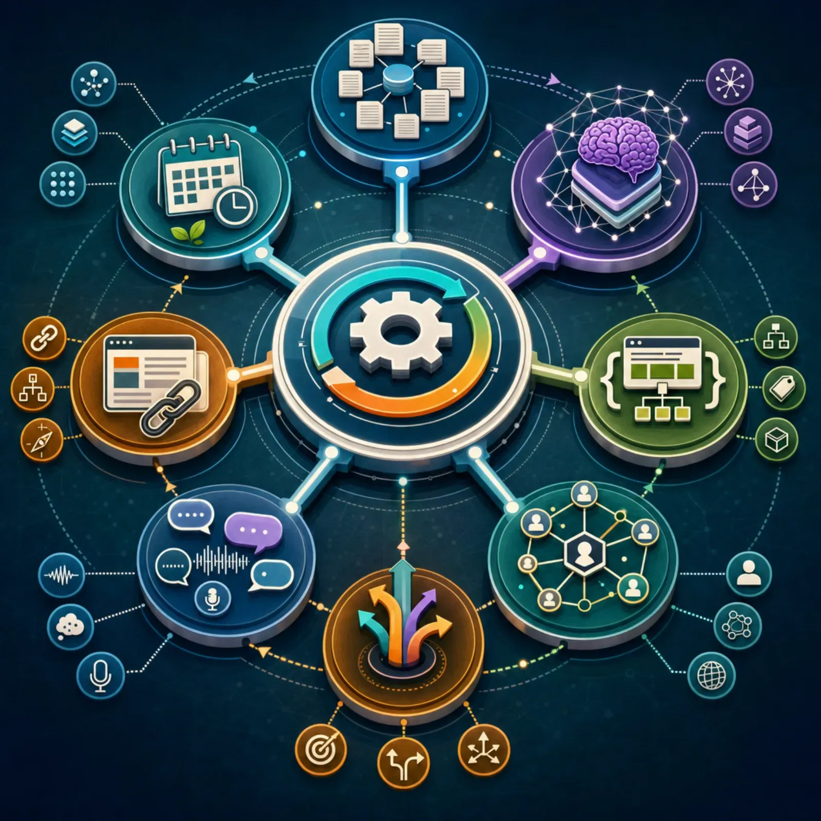 Circular infographic displaying key strategies for optimizing content for query fanout systems